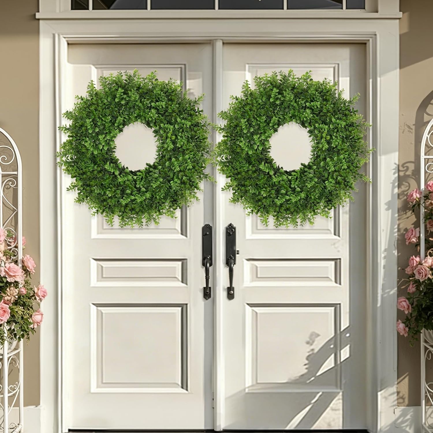 26 Inch Artificial Green Boxwoods Wreath for Indoor Outdoor Front Door Home D…