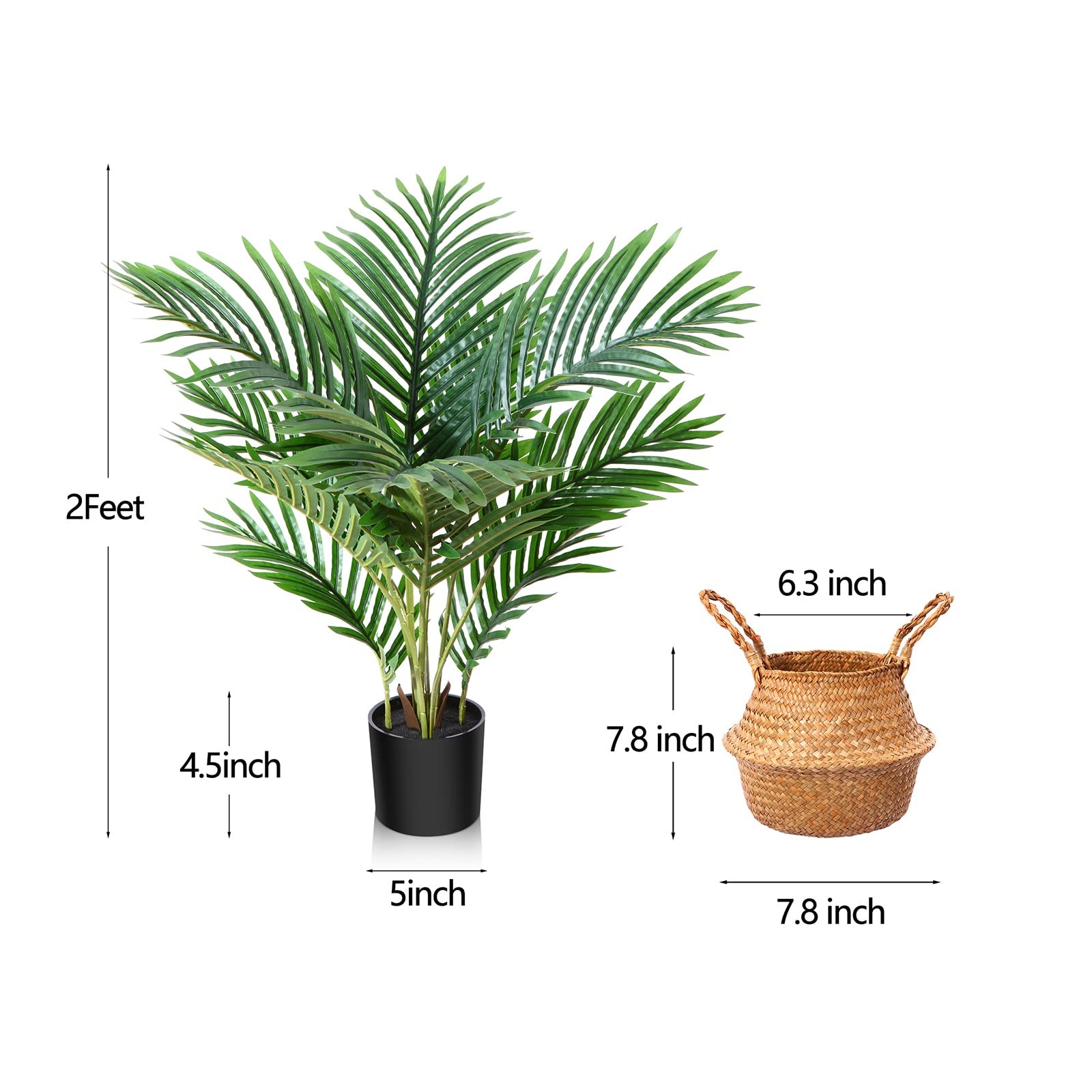2ft Fake Majesty Palm Plant Artificial Indoor Small Faux Tree In Pot 1 PCS