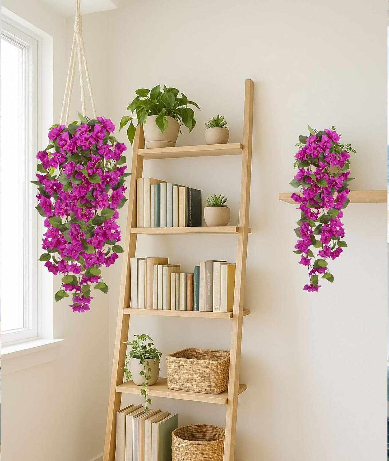 Realistic Purple Bougainvillea Hanging Vines – 2Pcs UV Resistant Decor