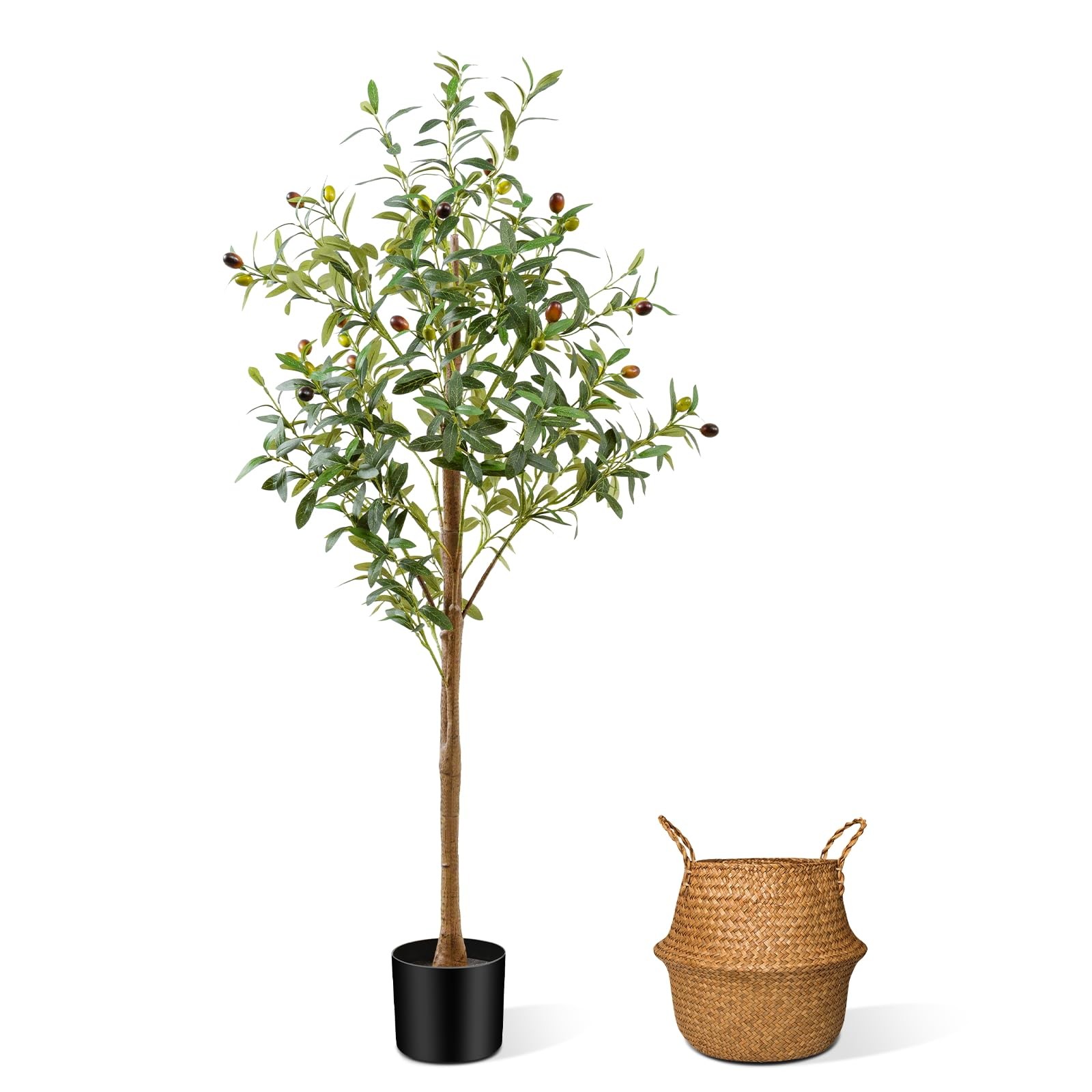 4FT Artificial Olive Tree Indoor, Tall Faux Olive Tree with Pot&Basket, Large…