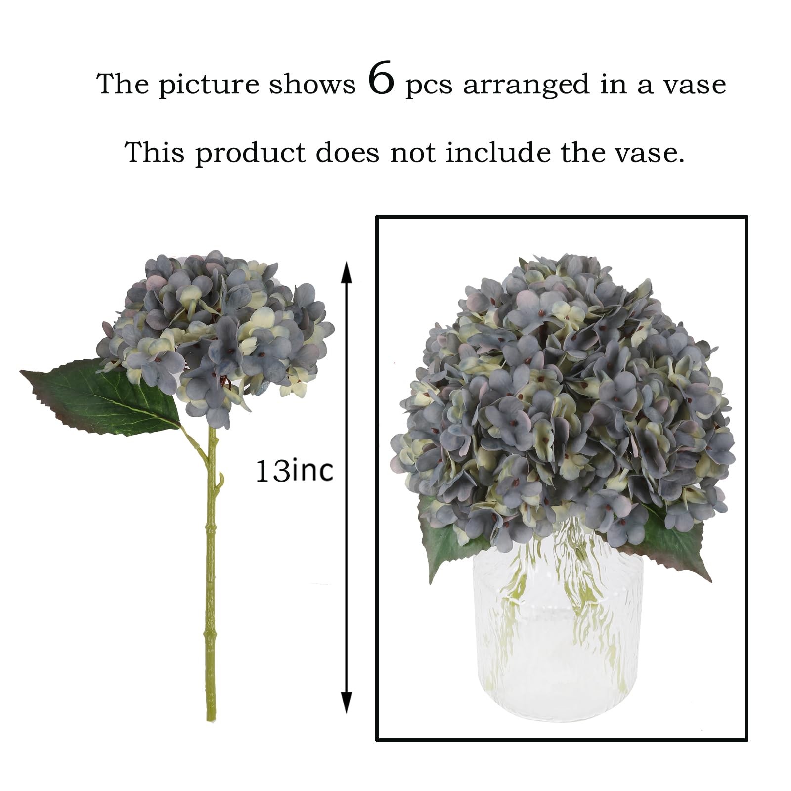 6pcs Artificial Silk Blue Green Hydrangea Flowers Vintage Fake Bouquets Faux …