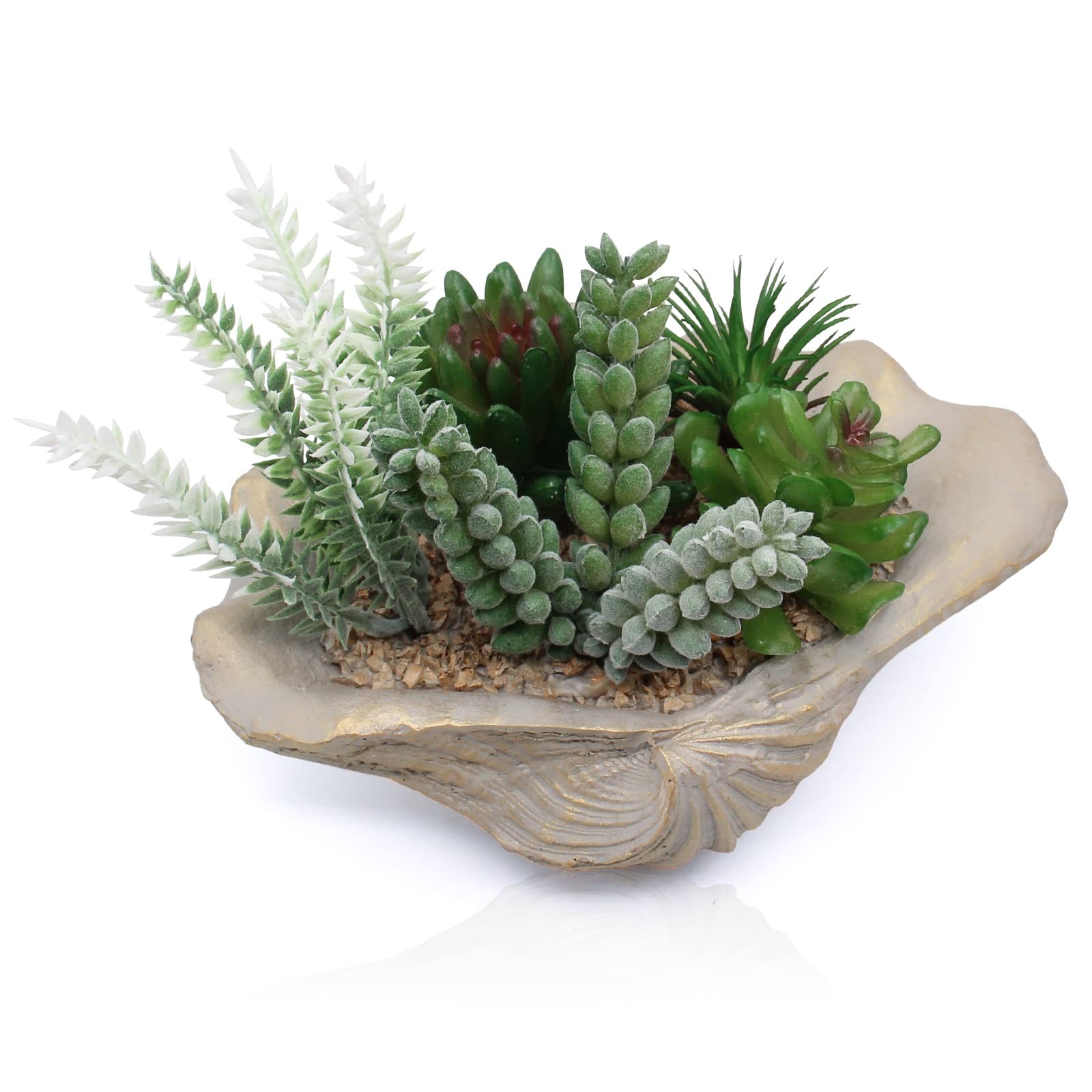 Resin Decorative artificial succulent arrangement in shell-shaped planter