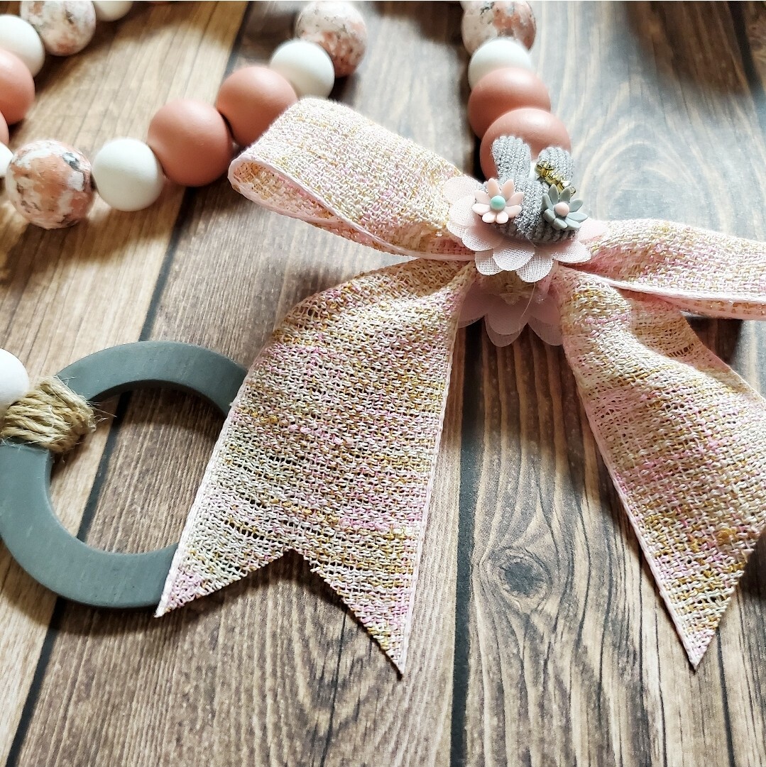 Wood Garland Easter farmhouse decor tier tray wooden home pink CUTE Handpainted