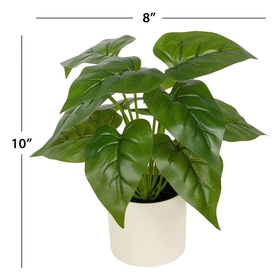 10-inch x 4inch Artificial Philodendron Leaf Plant in White Pot,Green for Indoor
