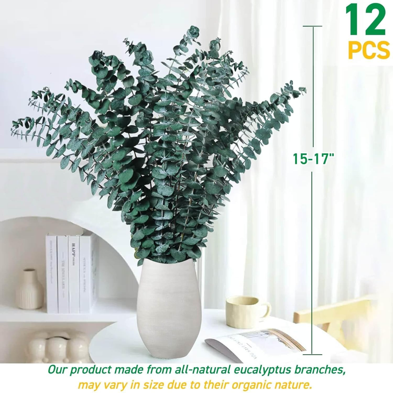 12 Pcs Preserved Dried Eucalyptus Stems, 17″ Natural Branches for Shower Hanging