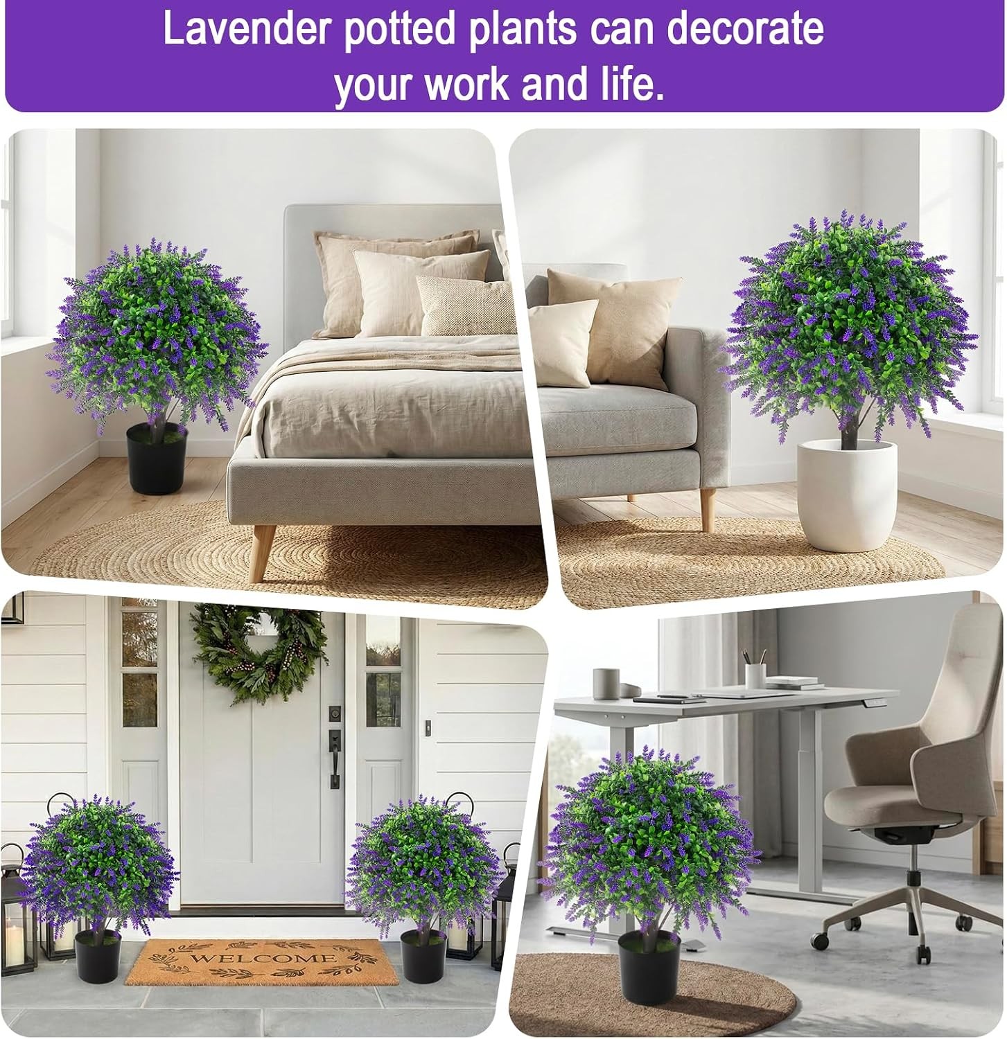 2 Pcs UV Resistant Fake Lavender Topiary Balls for Garden Porch Outdoor Decor