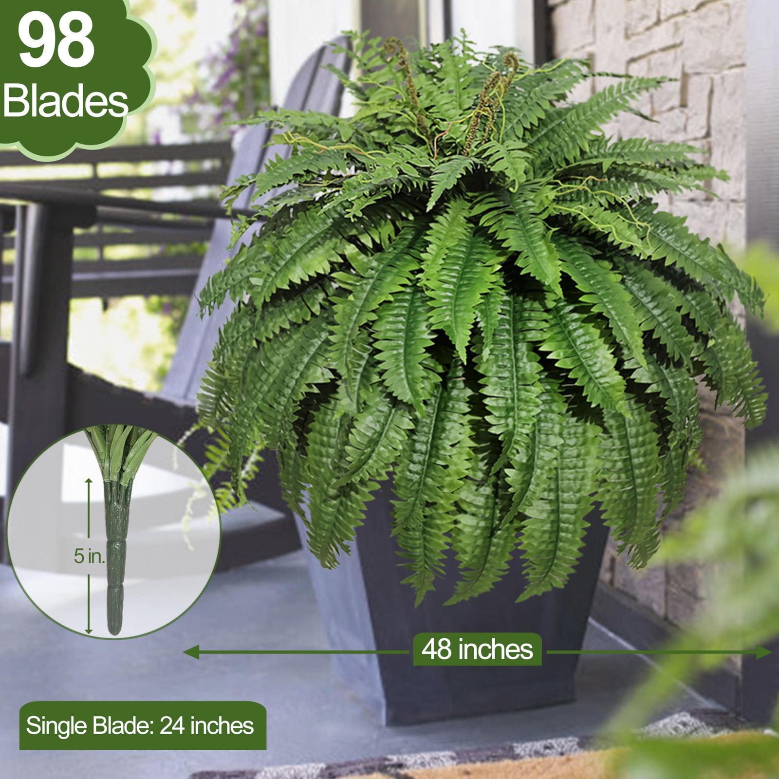 Large Artificial Ferns for Outdoor 98 Branches Fake Fern 48″ Faux Boston Fern…