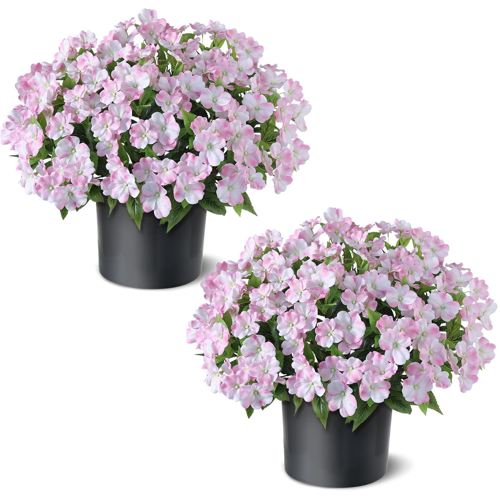 2 Set of Artificial Impatiens Topiary Trees – Fake Silk Flower Potted Plants,…
