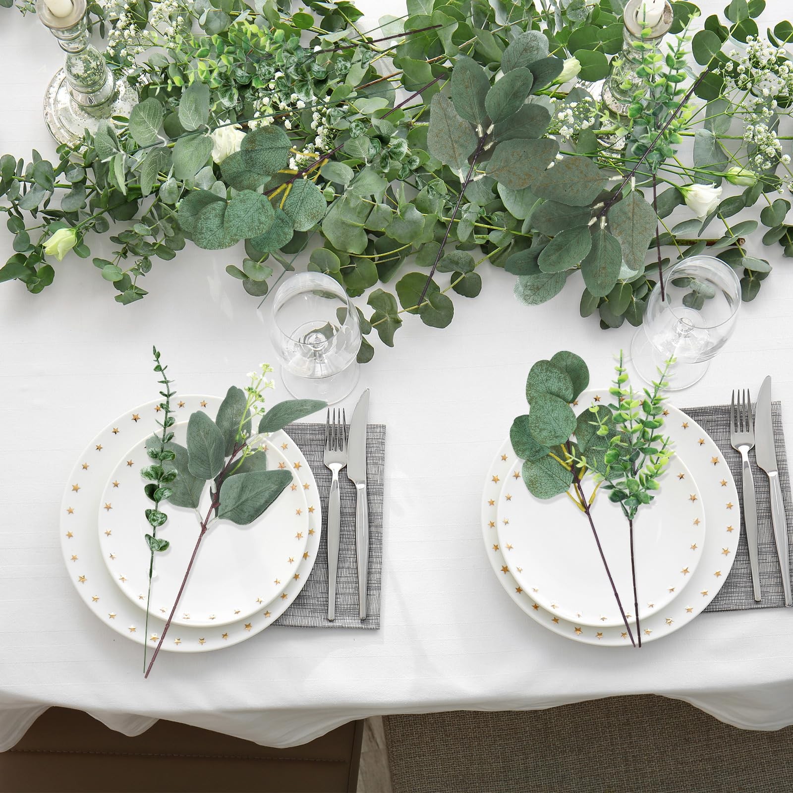 30 Pcs 6 Kinds Mixed Greenery Stem Artificial Faux Eucalyptus Leaves Silver D…