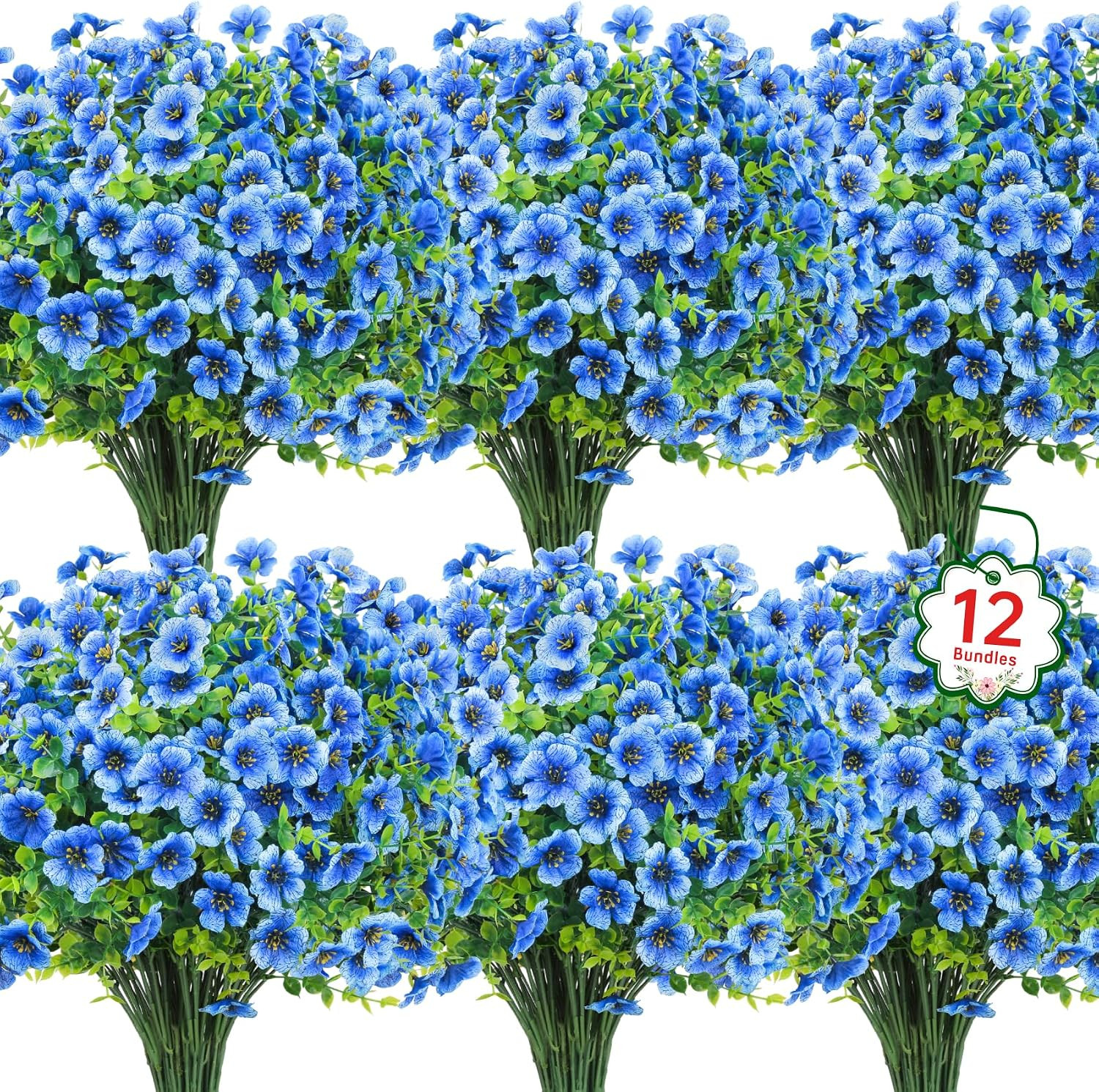 12 Bundles Artificial Flowers for Outdoors Fake Silk Flowers UV Resistant Fau…