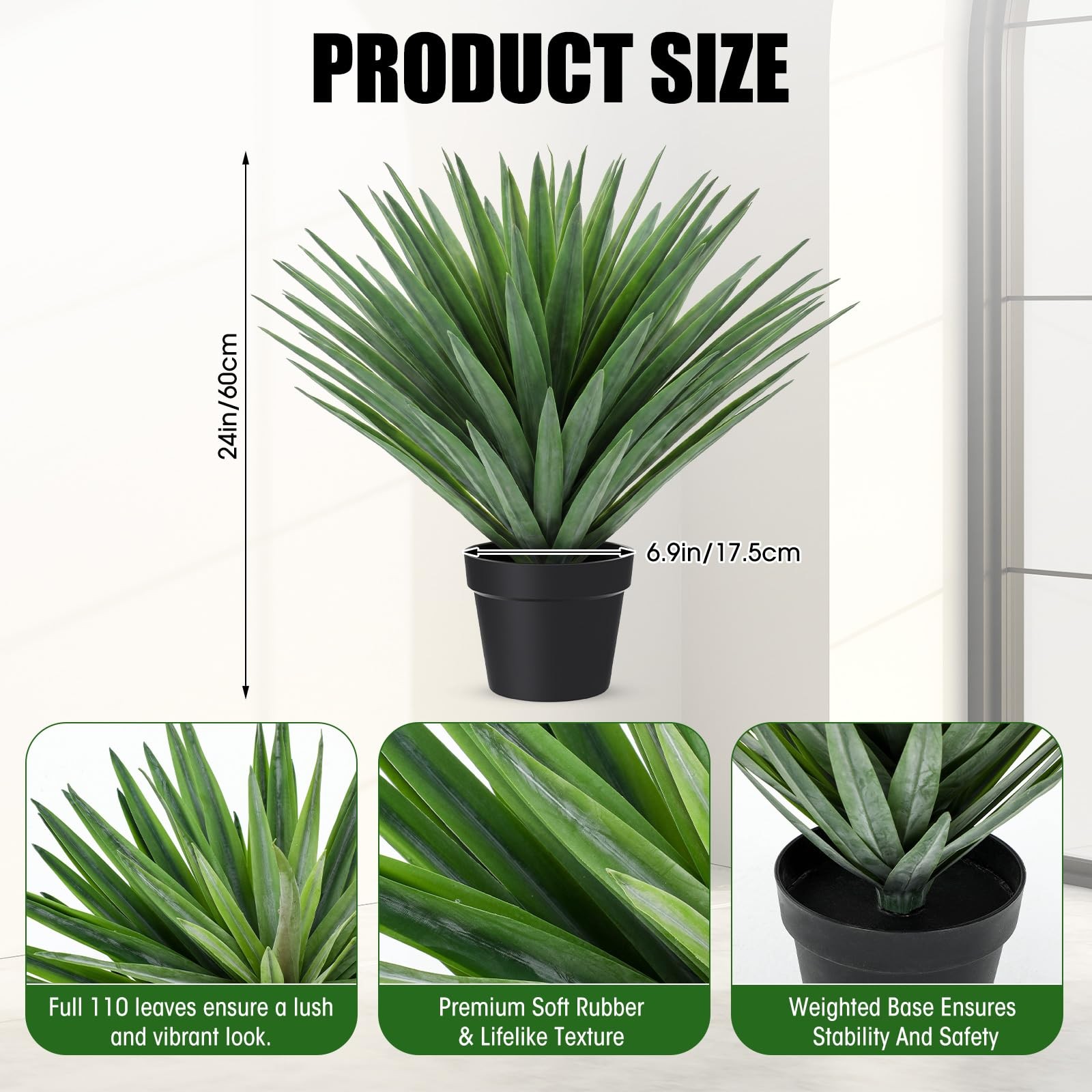 1 Pcs 27” Artificial Agave Plant in Black Pot Faux Agave Plant Potted with 1…