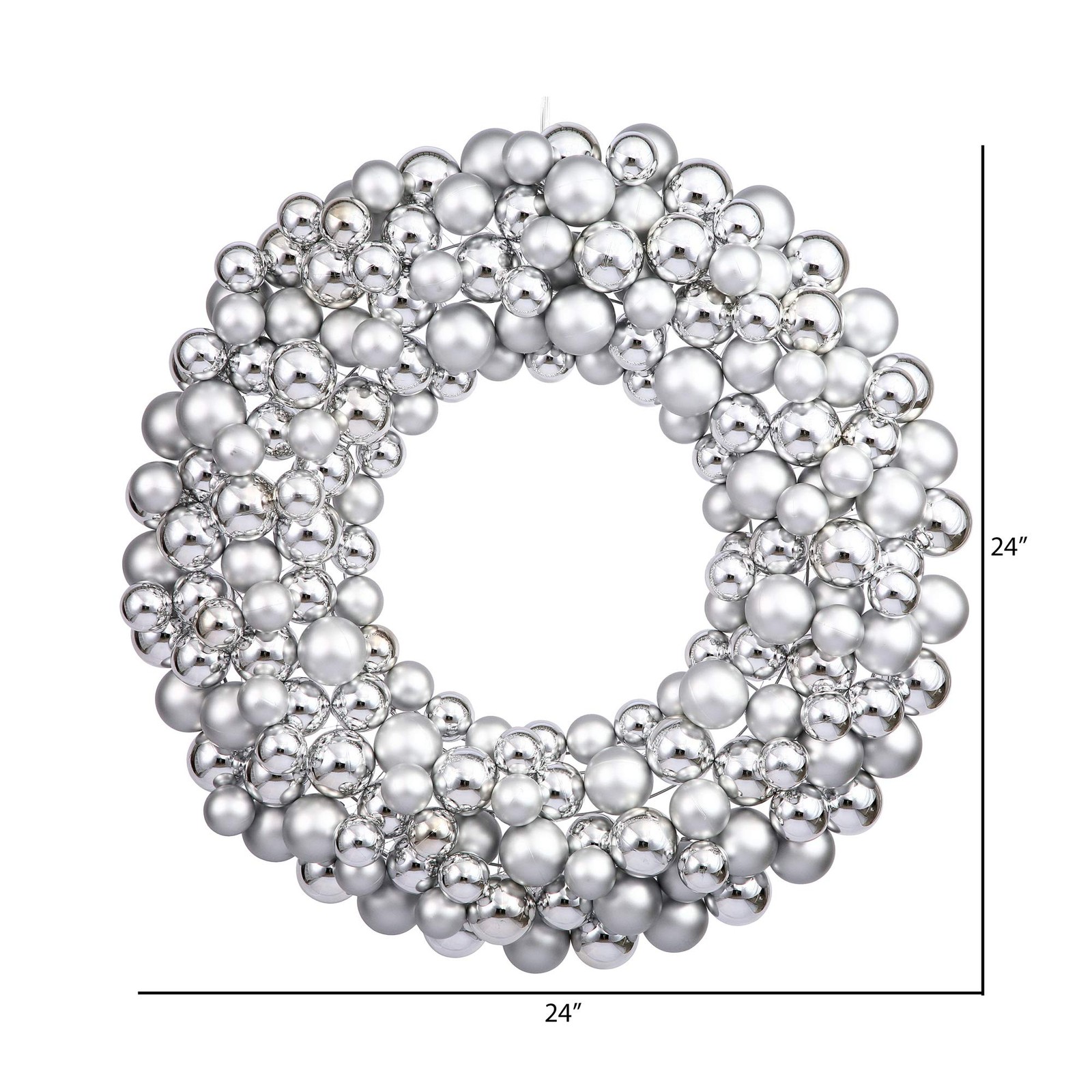 Vickerman 24″ Contemporary Plastic Ball Wreath in Shiny and Matte Silver