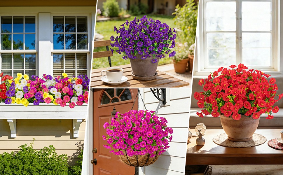 24 Bundles Artificial Morning Glory Flowers for Outdoors, Mixed | Realistic silk