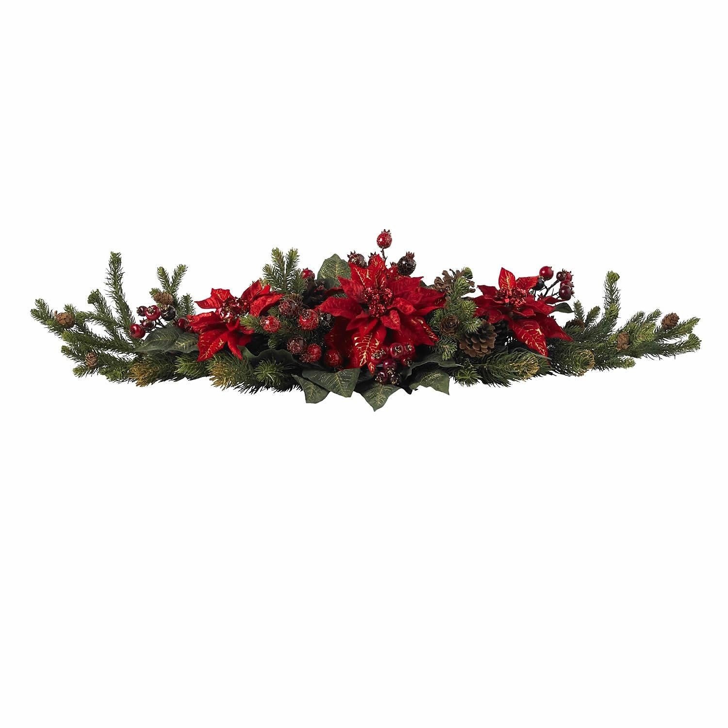 Nearly Natural Poinsettia & Berry Centerpiece