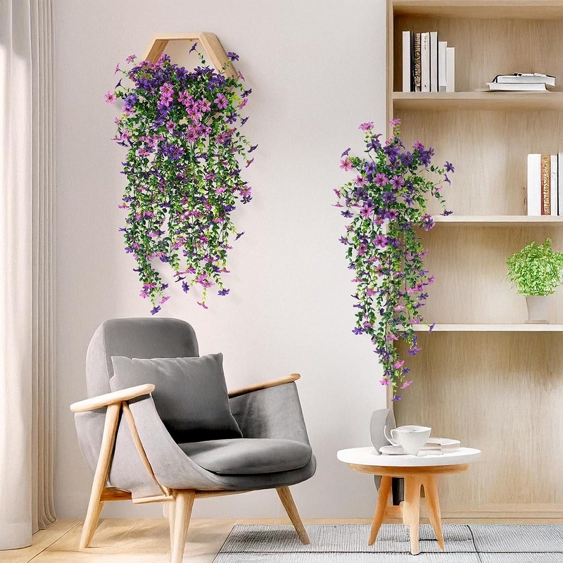 2/4 PACK Artificial Hanging Flowers for Outdoors Faux Plants, Artificial Flowers