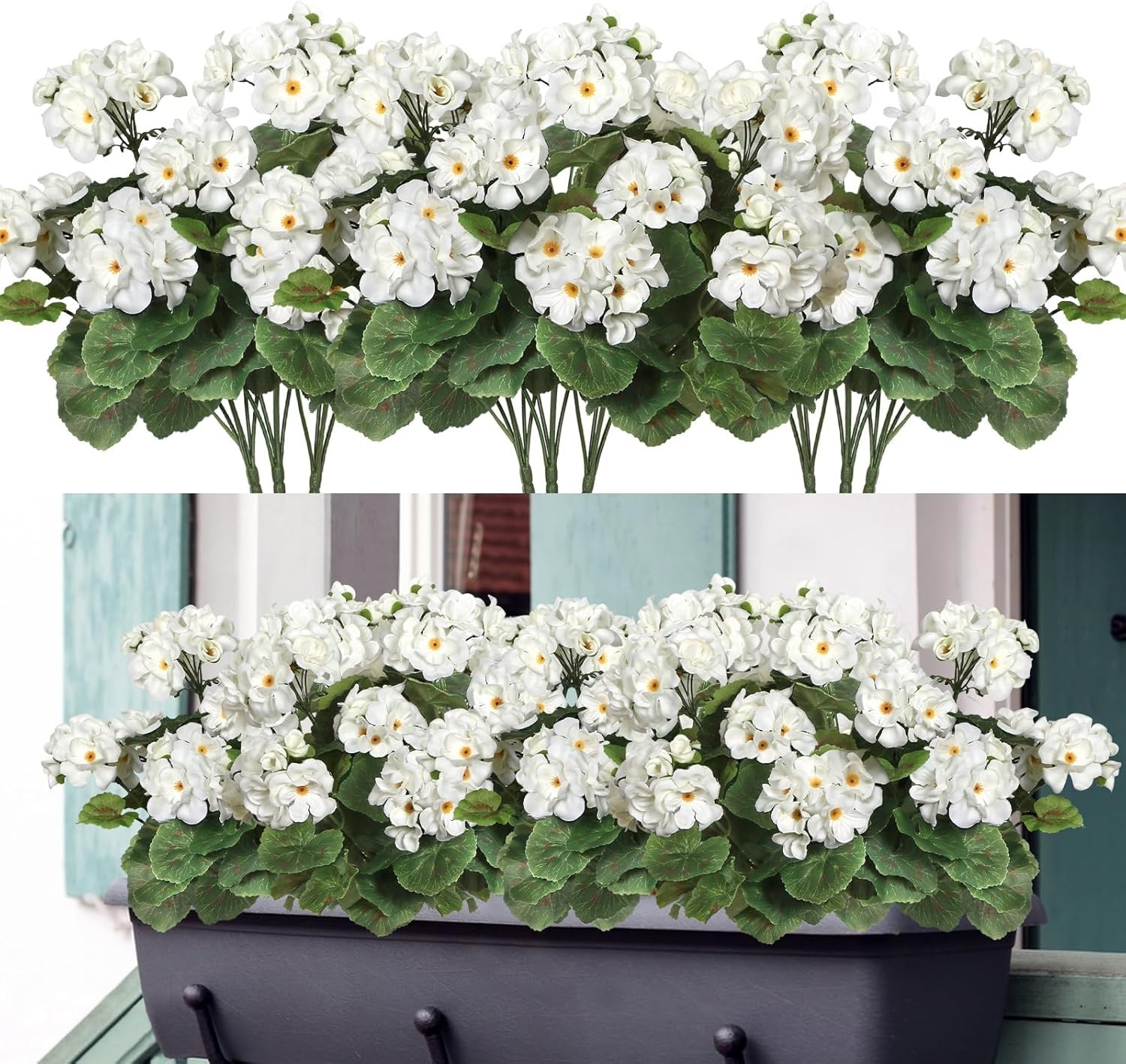 3 Pack UV Resistant Artificial Geranium Flowers for -Round Outdoor Beauty