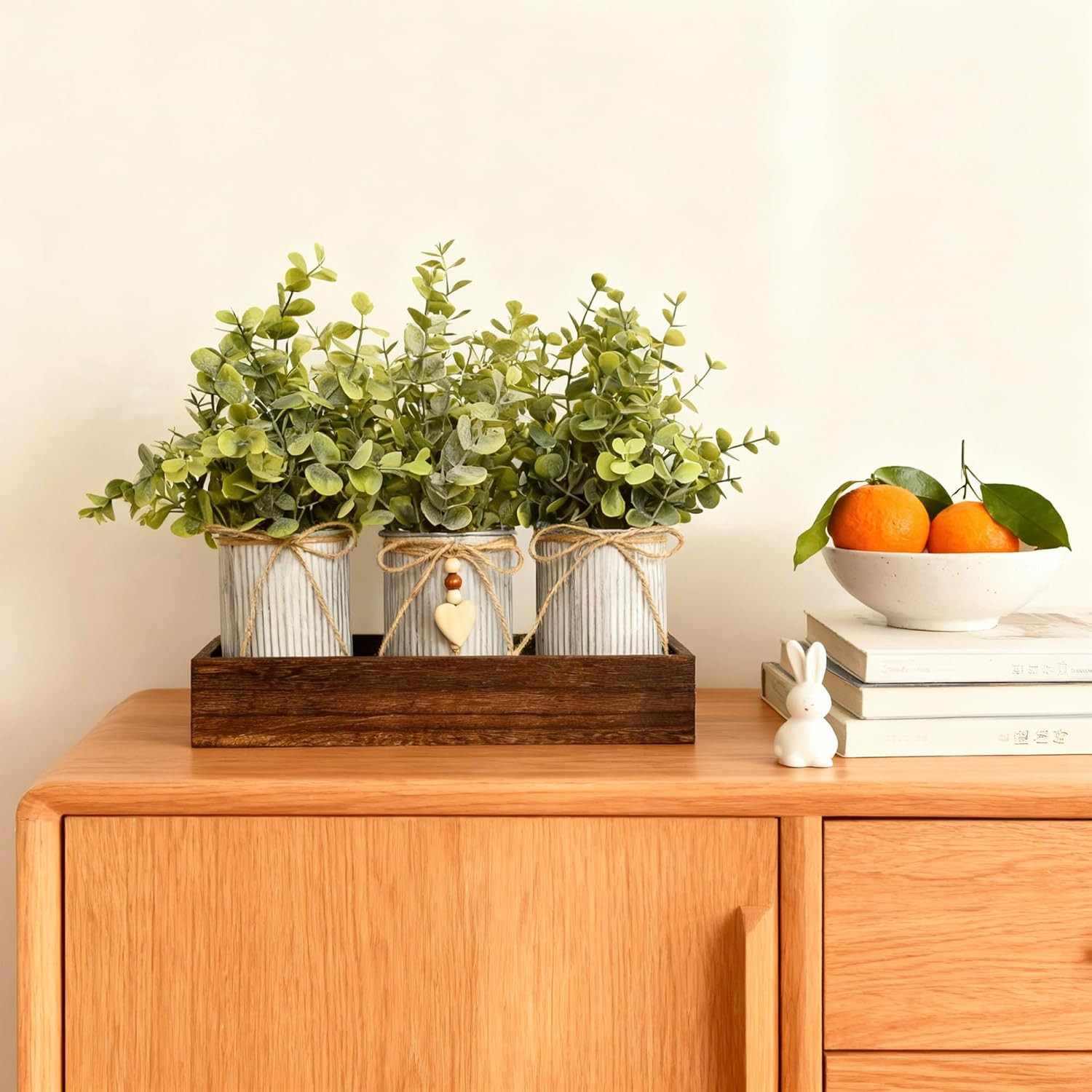 Artificial Flower Decorative Centerpiece, Frosty Green Eucalyptus Table Arrangem
