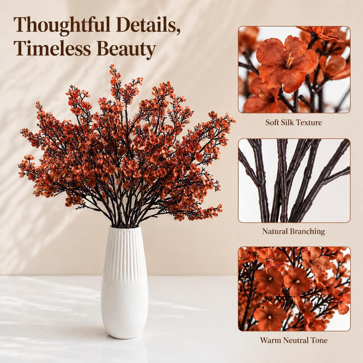 6 Bundles Artificial Burnt Orange Baby’S Breath Flowers | 18.5 Inch Silk Gypsoph