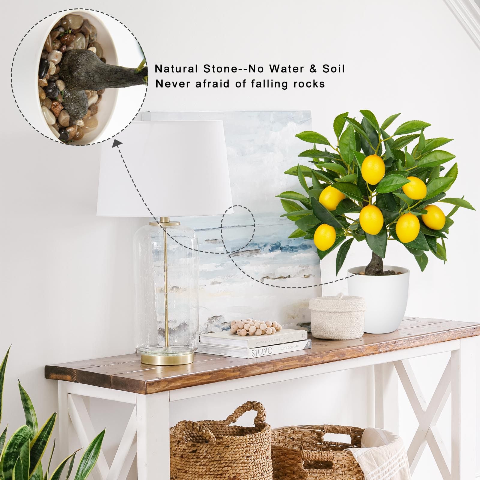 15.7 Inch Artificial Potted Plant Fake Lemon Citrus Tree White Pot Indoor