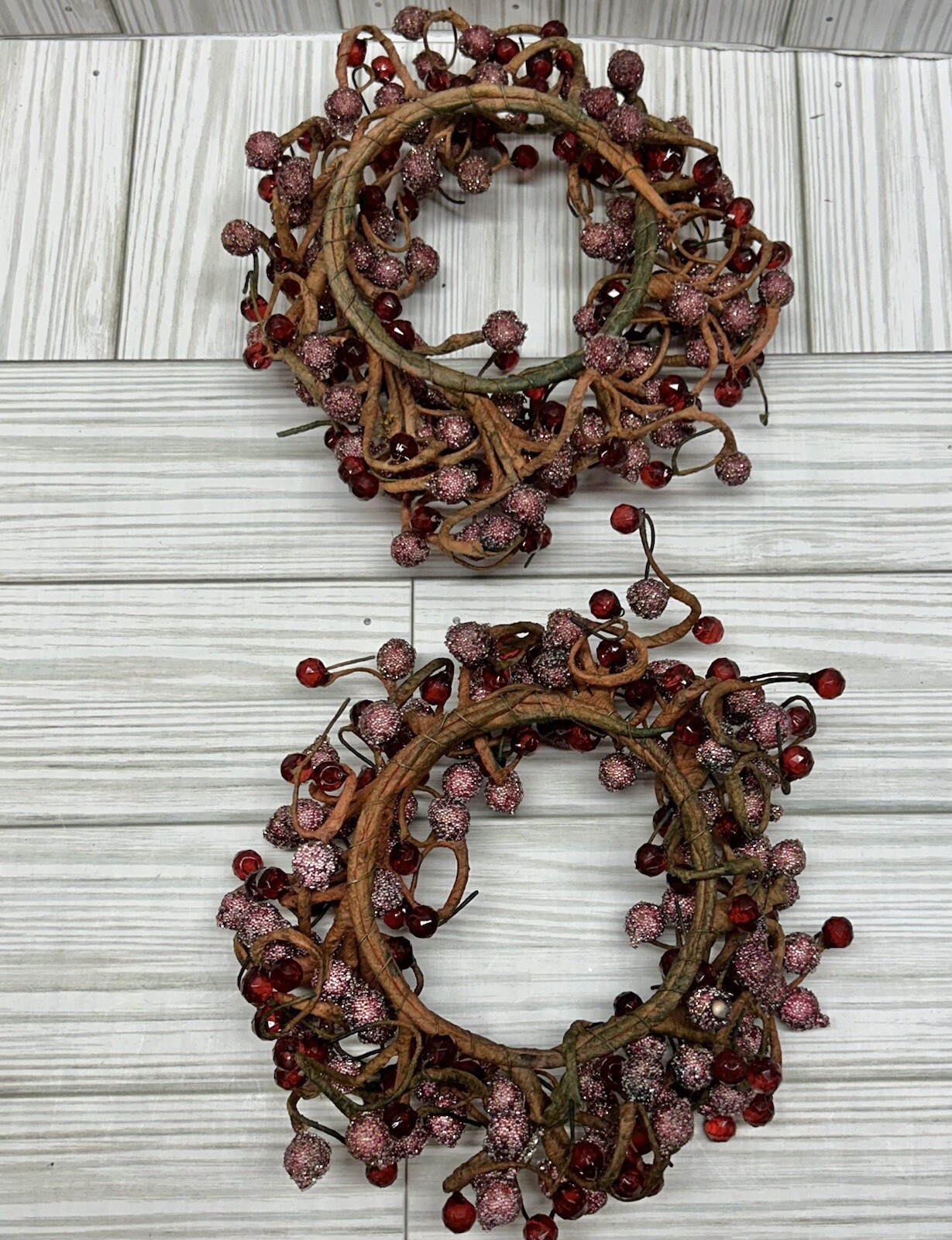 Holiday Artificial Berry Beaded Candle Ring 3.5″ Round Set Of 2