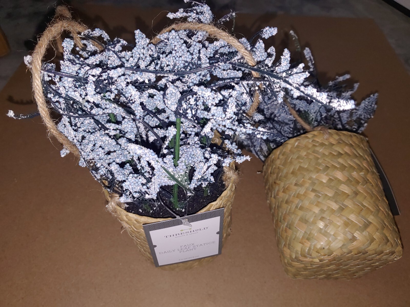 (2) Threshold Faux Daily Leaf Statice Hanging Plants 9in Tall (118)
