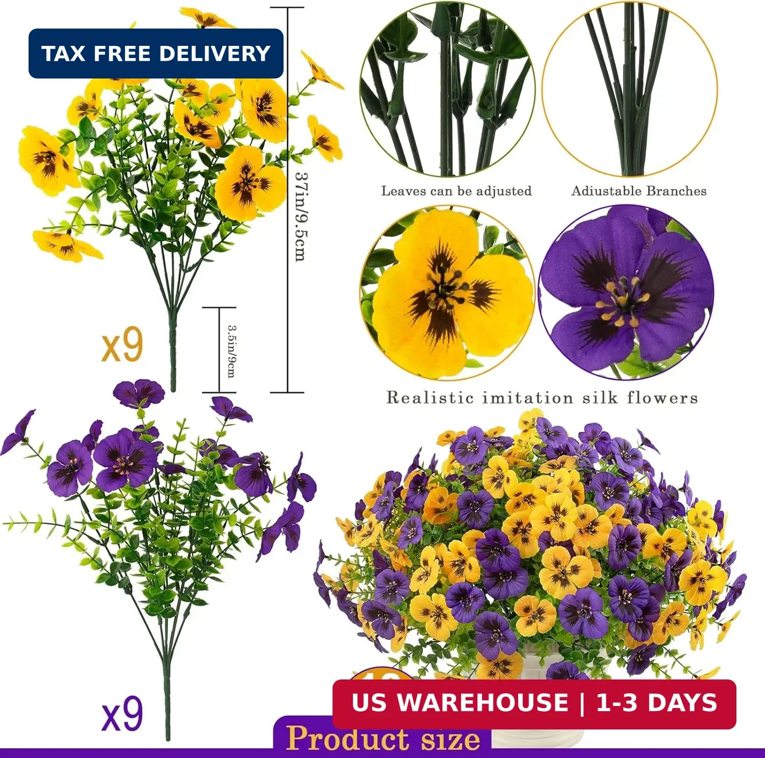 Rowfad 18 Pcs Artificial Fake Pansy Flowers for Outdoor, Faux UV Resistant Silk