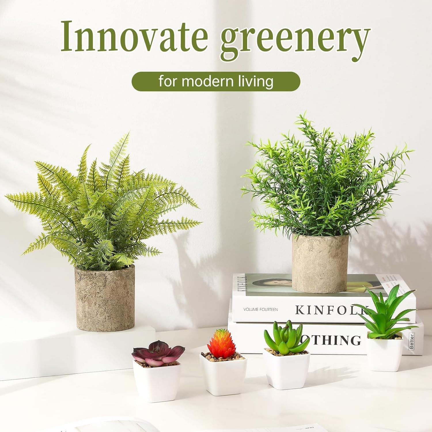 6-Count Mini Faux Plants Set – Succulents, Rosemary & Fern for Indoor Decor