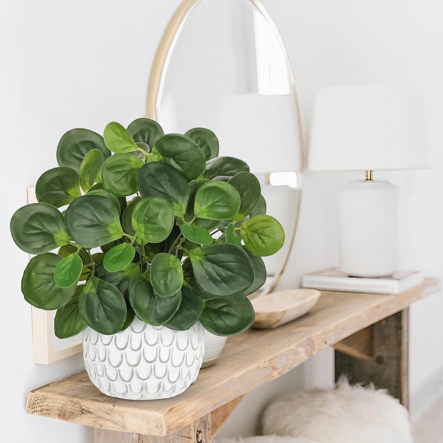 13″ Artificial Plants Indoor Small Fake Plant in White Ceramic Pot | Silk Pla…