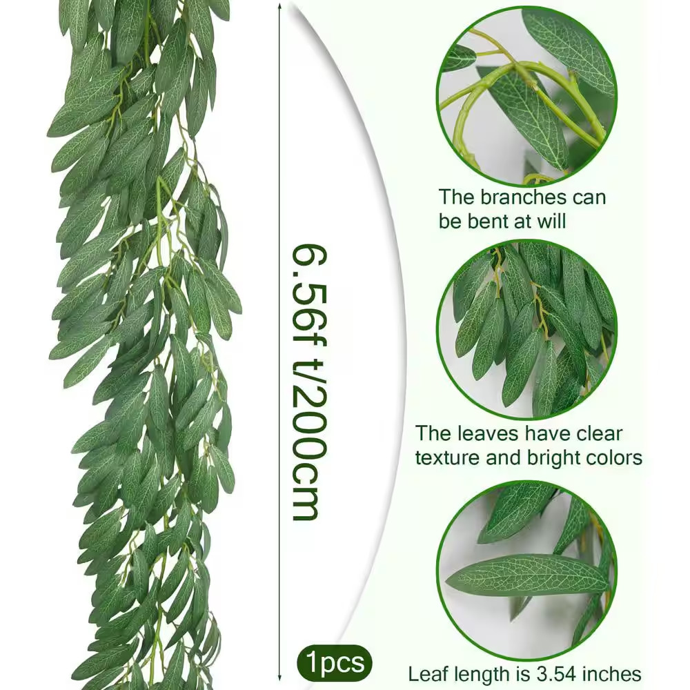 78 In. Green Artificial Willow Italian Ruscus Vine Artificial Foliage for Weddin