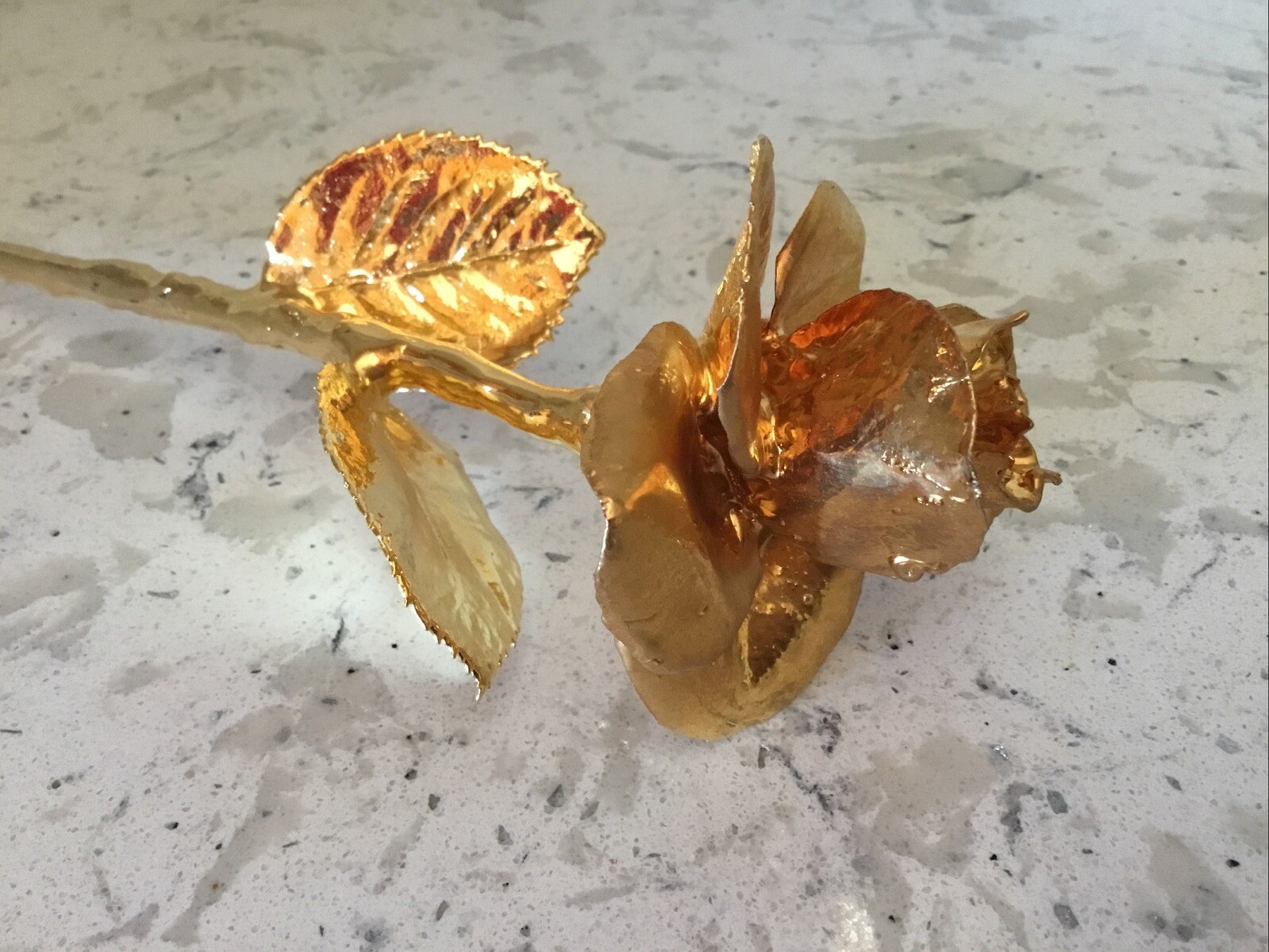 Real American Rose Electroformed & Finished In 24 karat Gold 11.5″ long