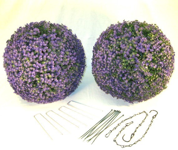 GARDEN SPHERES Set of 2 Wicker Park 12-Inch Lavender Flowers Hanging or Staked