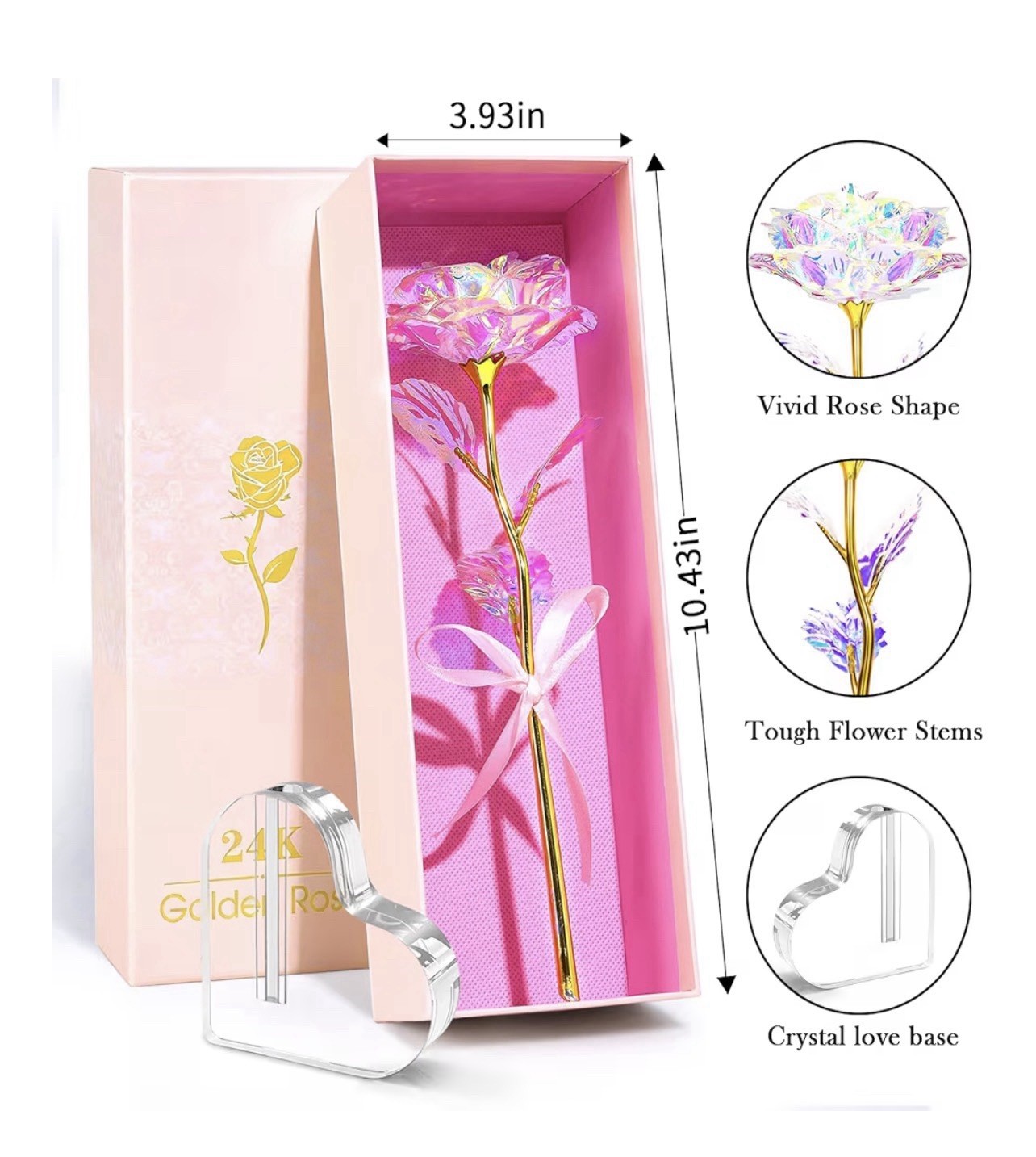 Artificial Iridescent 24K Golden Rose Gift Keepsake Flower Box Open Box