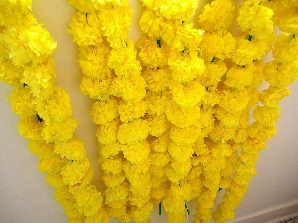 10 PC Yellow Artificial Marigold Flower Garlands Party Vine Wedding Decoration