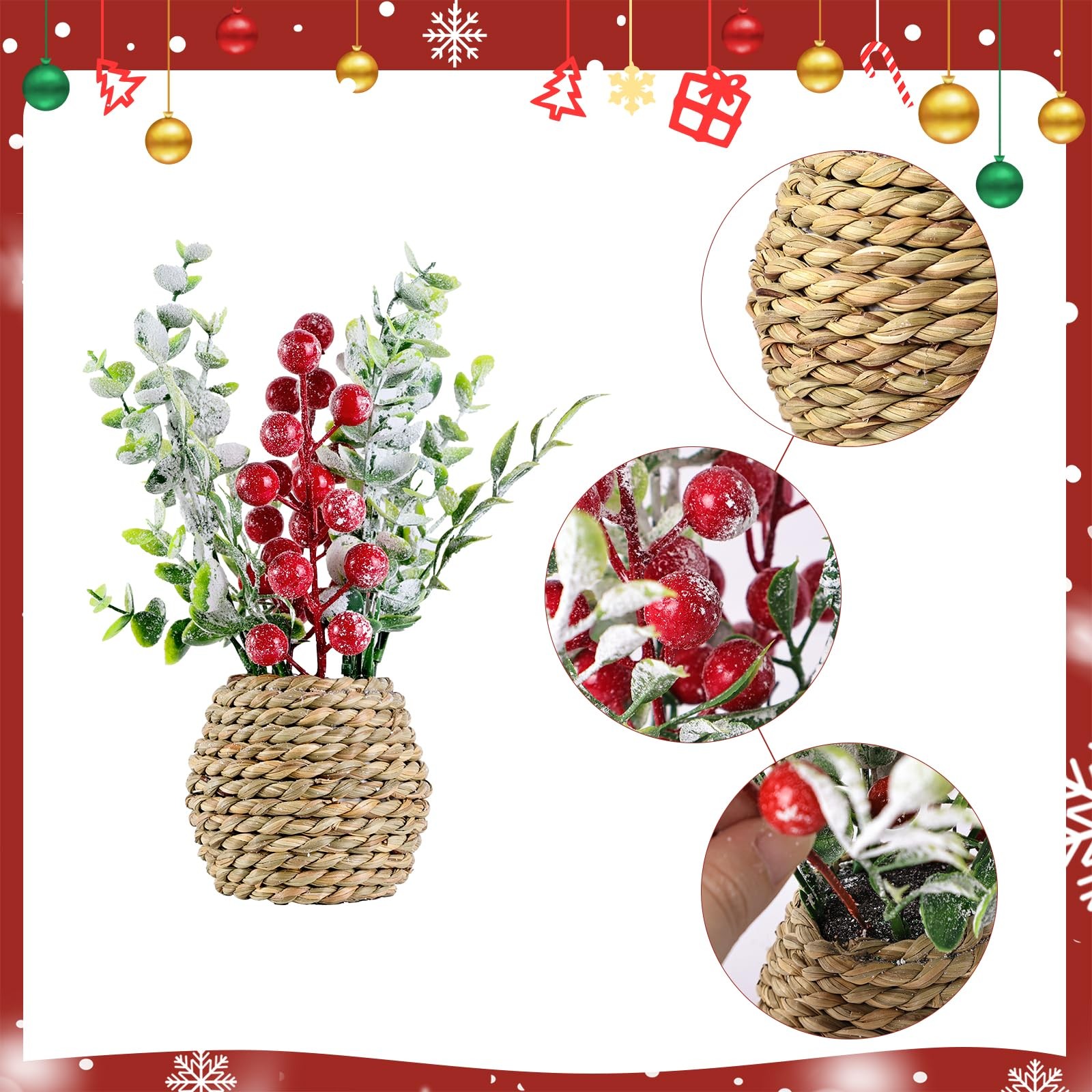 9 Inch Small Christmas Tree Pine Cone Berry Table Centerpiece Decor 4 PCS