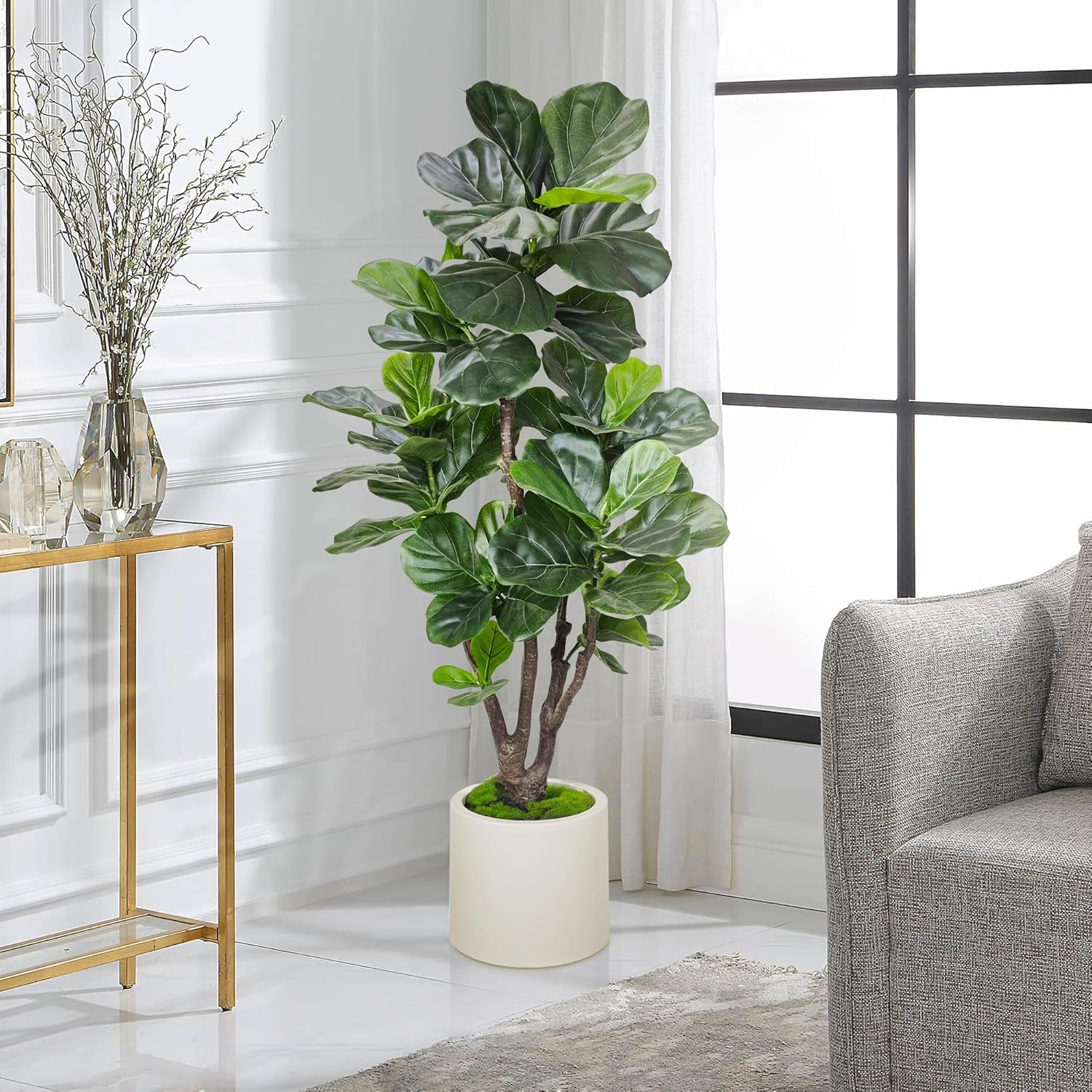 Fiddle Leaf Fig Tree Artificial 4.5FT – 54 Inch Tall Fake Plant Indoor Faux Tree