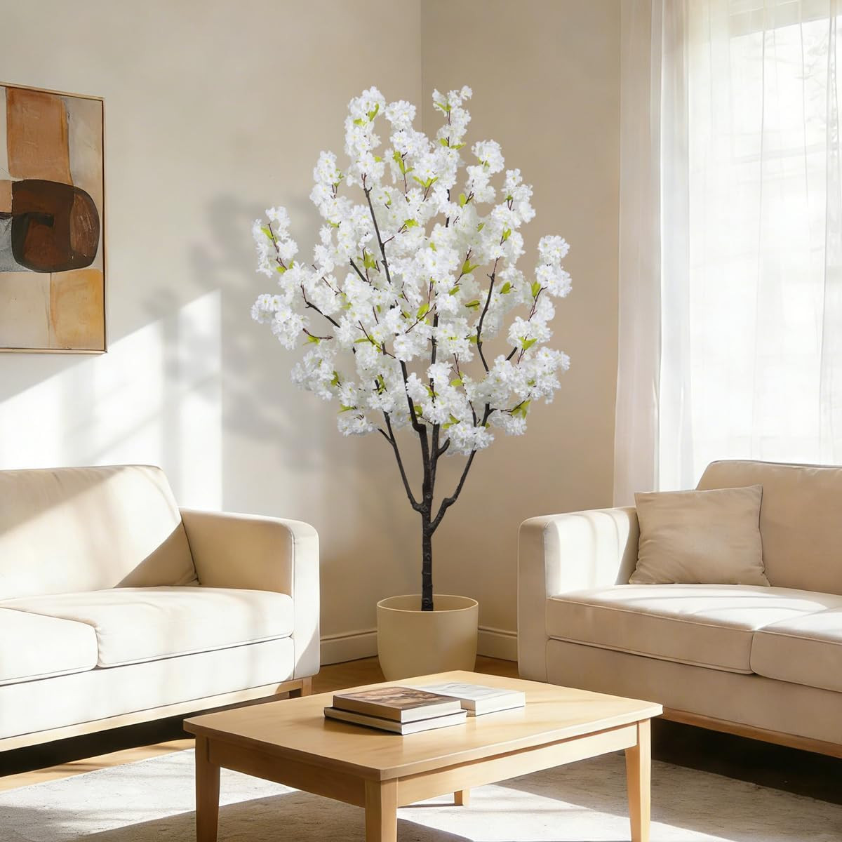 6FT Artificial White Cherry Blossom Tree – Elegant Faux Floral Decor