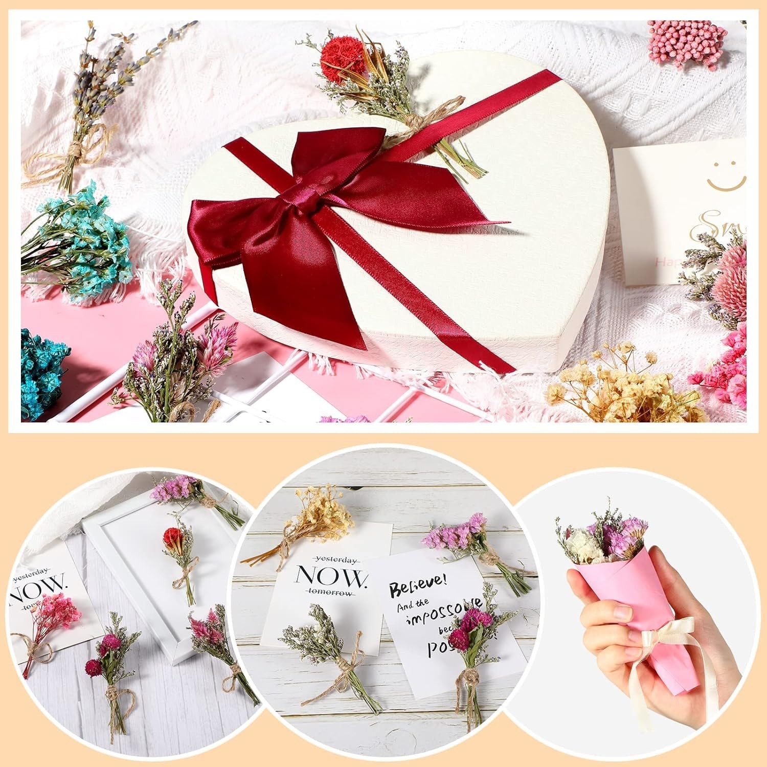 20 Pcs Mini Dried Flowers Bouquets Natural Gypsophila Don’T Forget Me Flower Bou