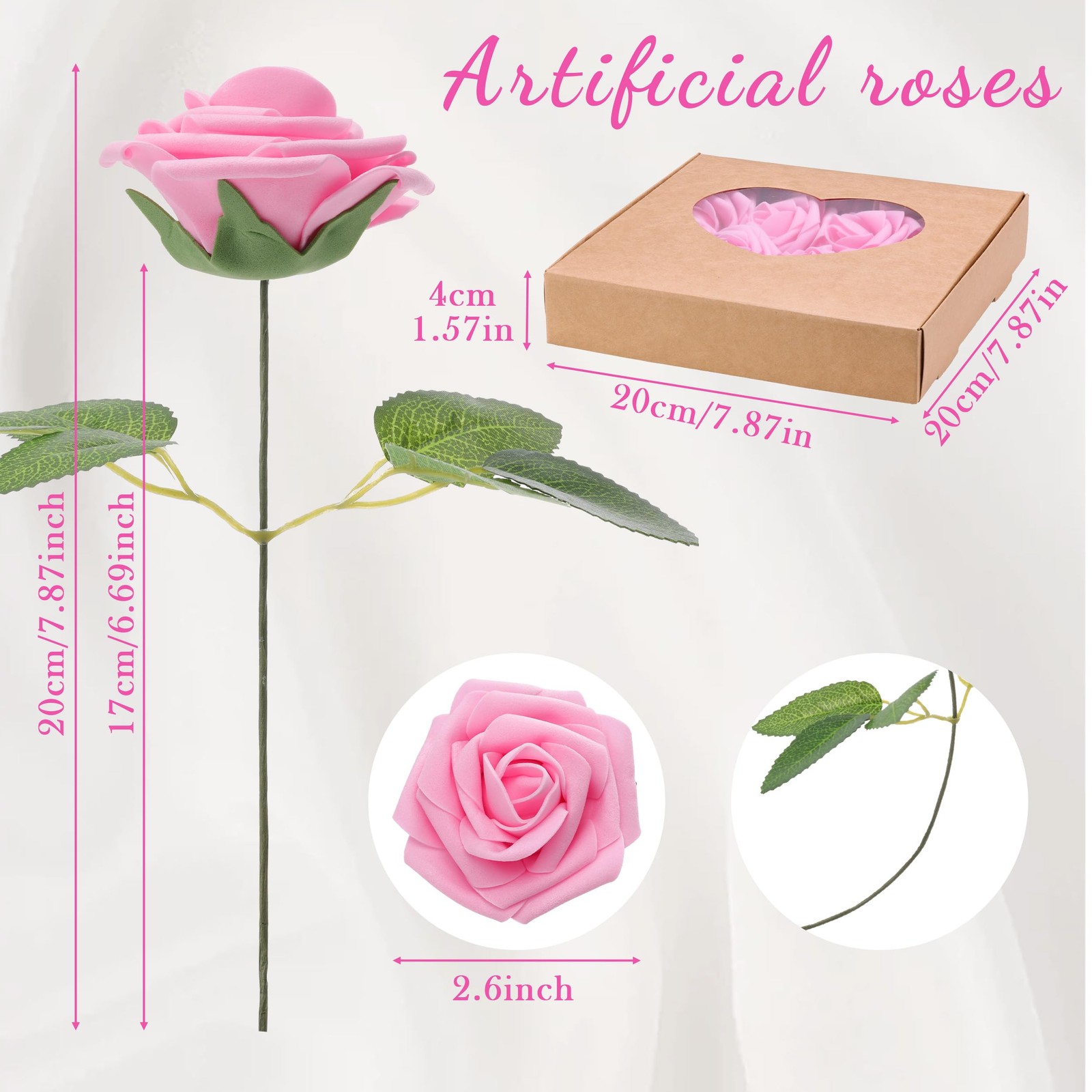 16 Pcs Fake Dark Pink Roses Artificial Flowers