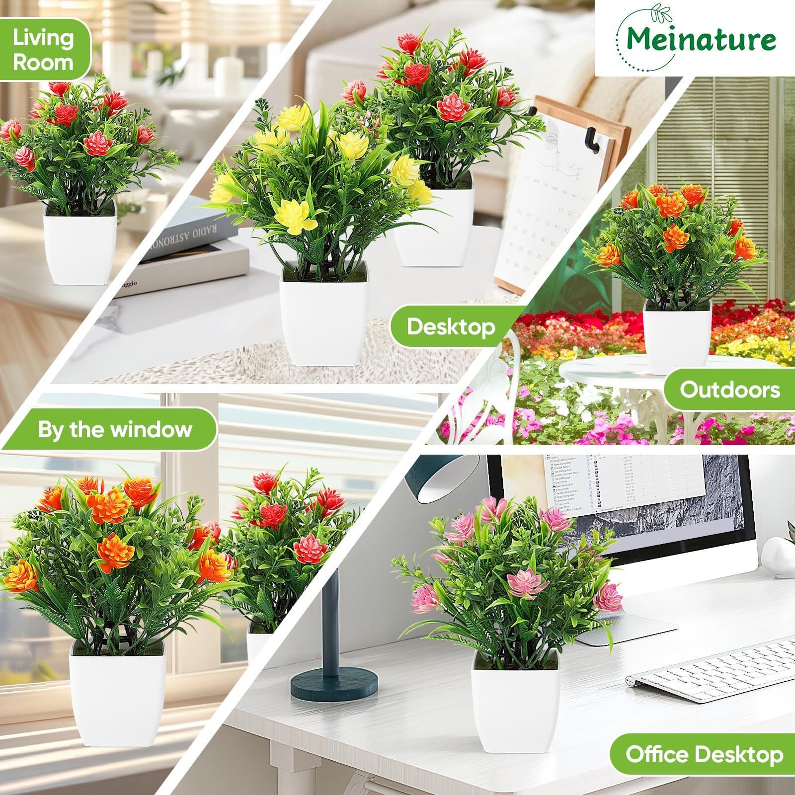 4 PCS Small Artificial Plants Flowers Mini Fake Potted Home Desk Decoration