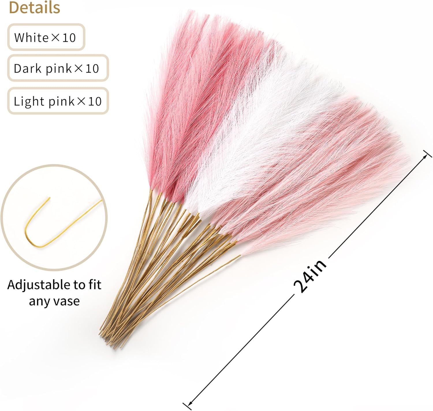 60 PCS 24 Inch Artificial Green Pampas Grass Decor A Pink & White & Blush