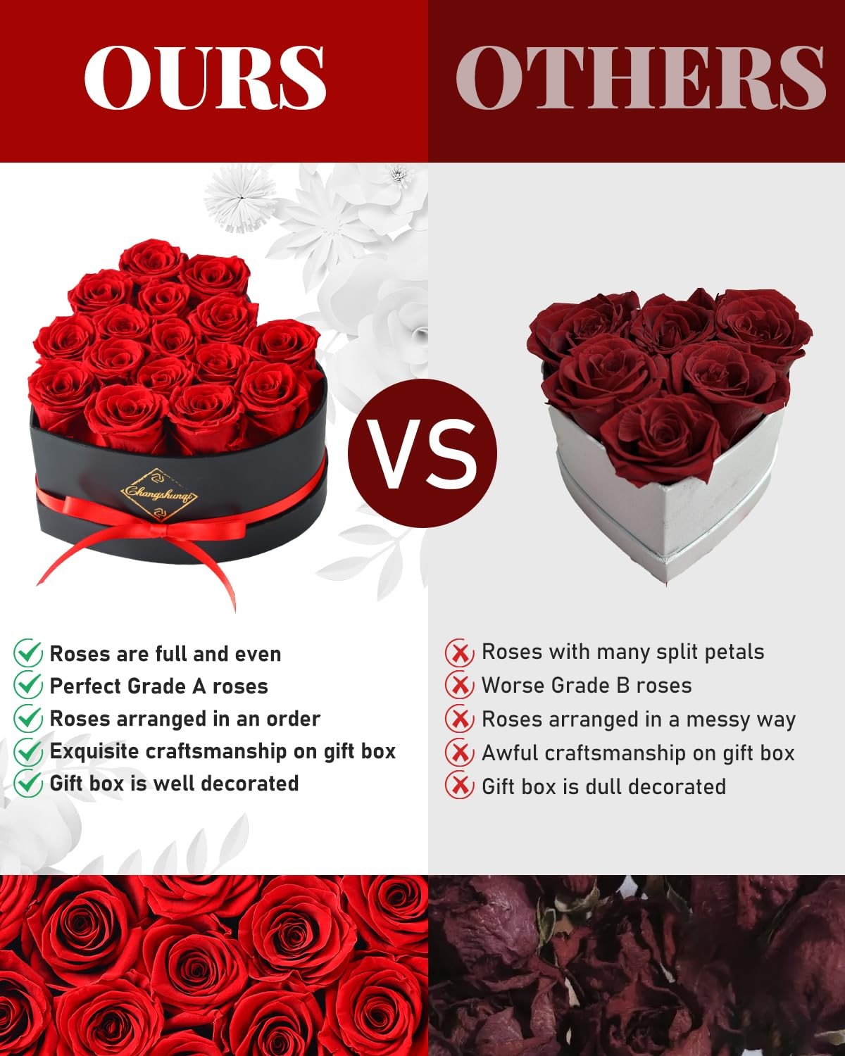 16 PCS Forever Preserved Roses In Heart Box Anniversary Birthday Real Flowers
