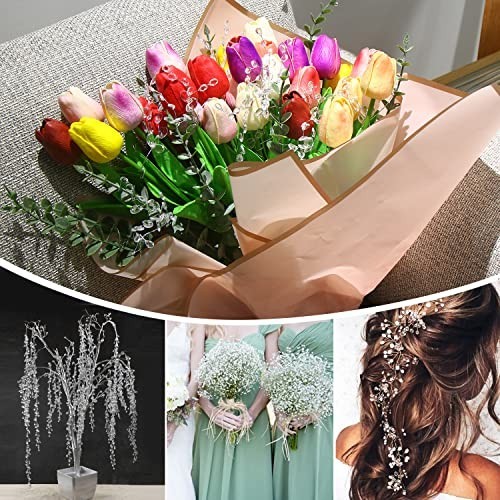 50pcs Acrylic Bead Drop Stems – Flower Bouquet Branches for Wedding & Home Decor