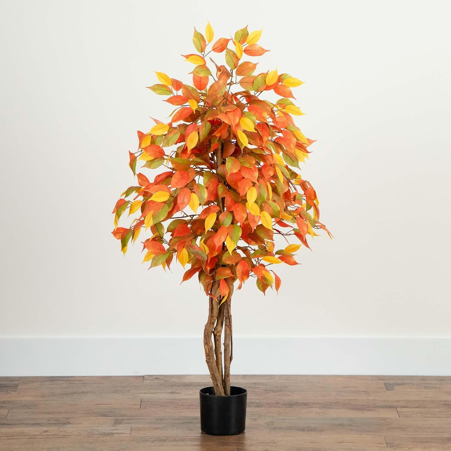 3 Ft Artificial Autumn Ficus Fall Tree with Nursery Planter | Lush Canopy, Slend