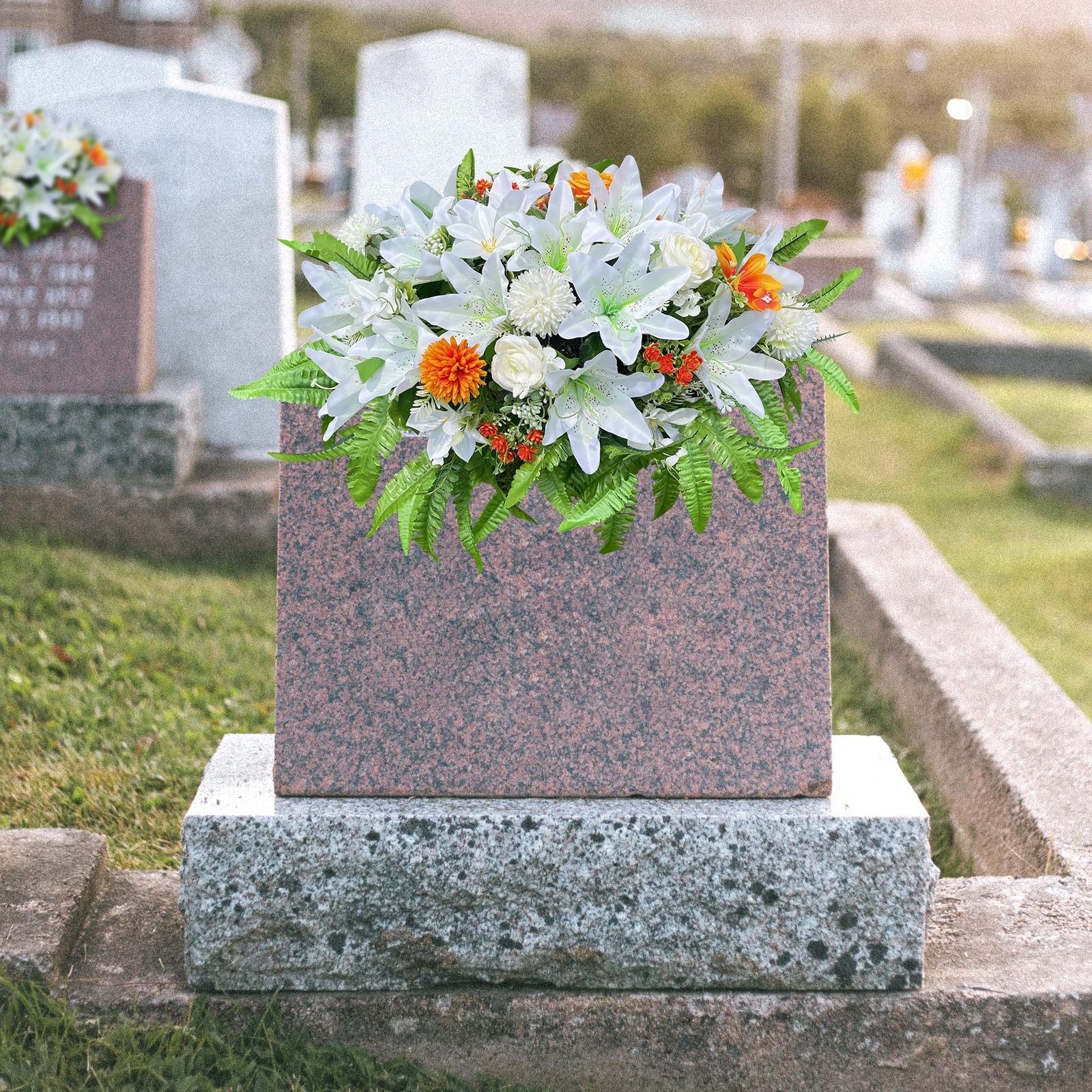 Headstone Flower Saddle, Silks Artificial Cemetery Flowers for Grave-Realisti…