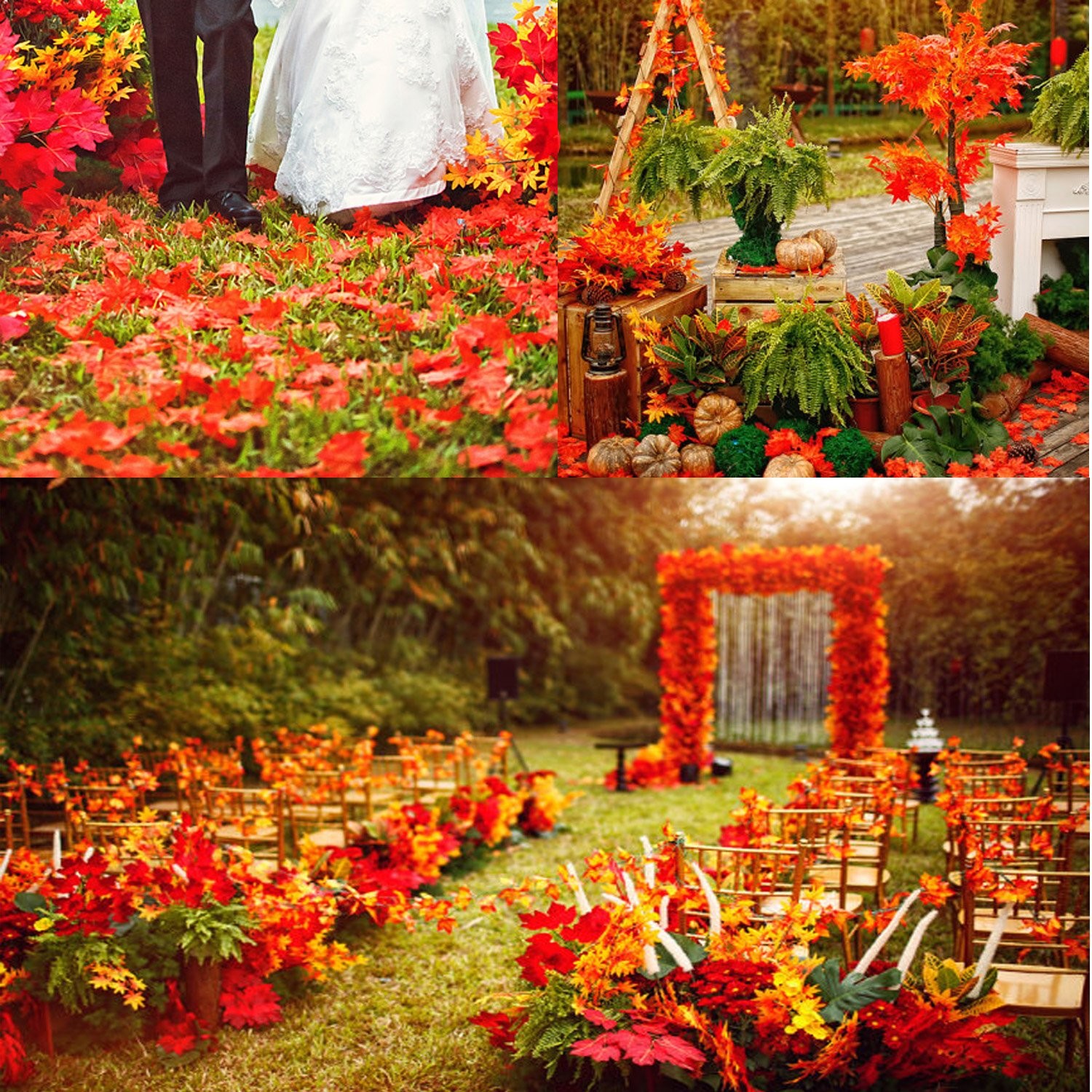 Whaline 300 Pieces Fall Artificial Maple Leaves Faux Autumn Colored Mixed Fake