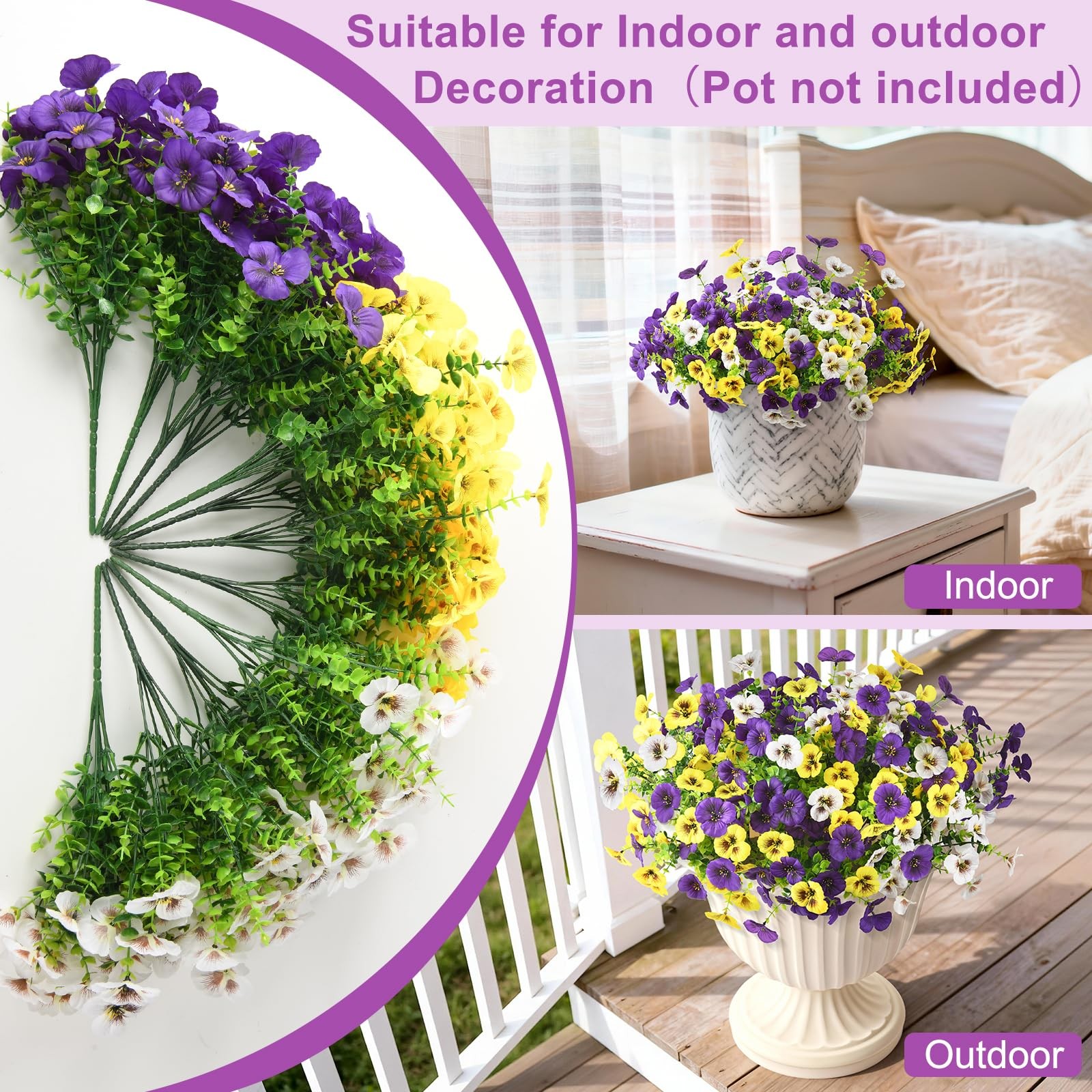 Artificial Fake Pansy Flowers for Outdoors, 12 Pcs Faux Silk Pansies Flower f…