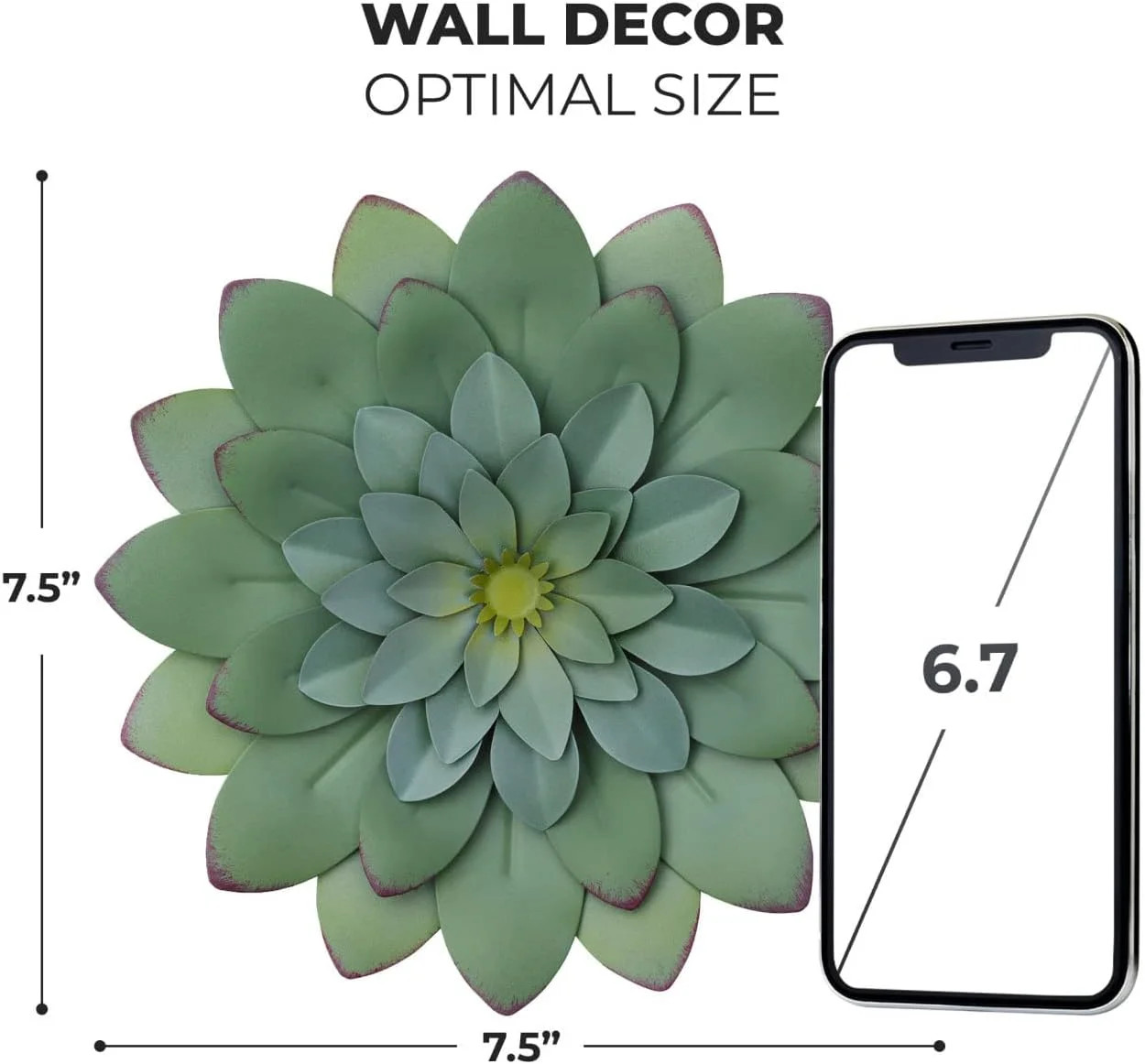 Succulent Metal Flowers Wall Decor – Green, Hand Painted, 3D Flower A