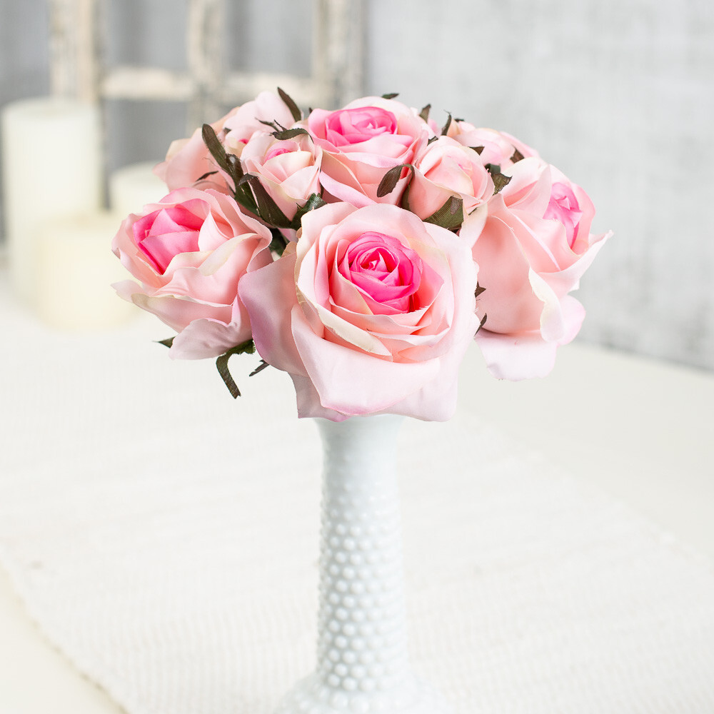 12″ Pink Artificial Silk Nosegay Rose Bunch Bouquet