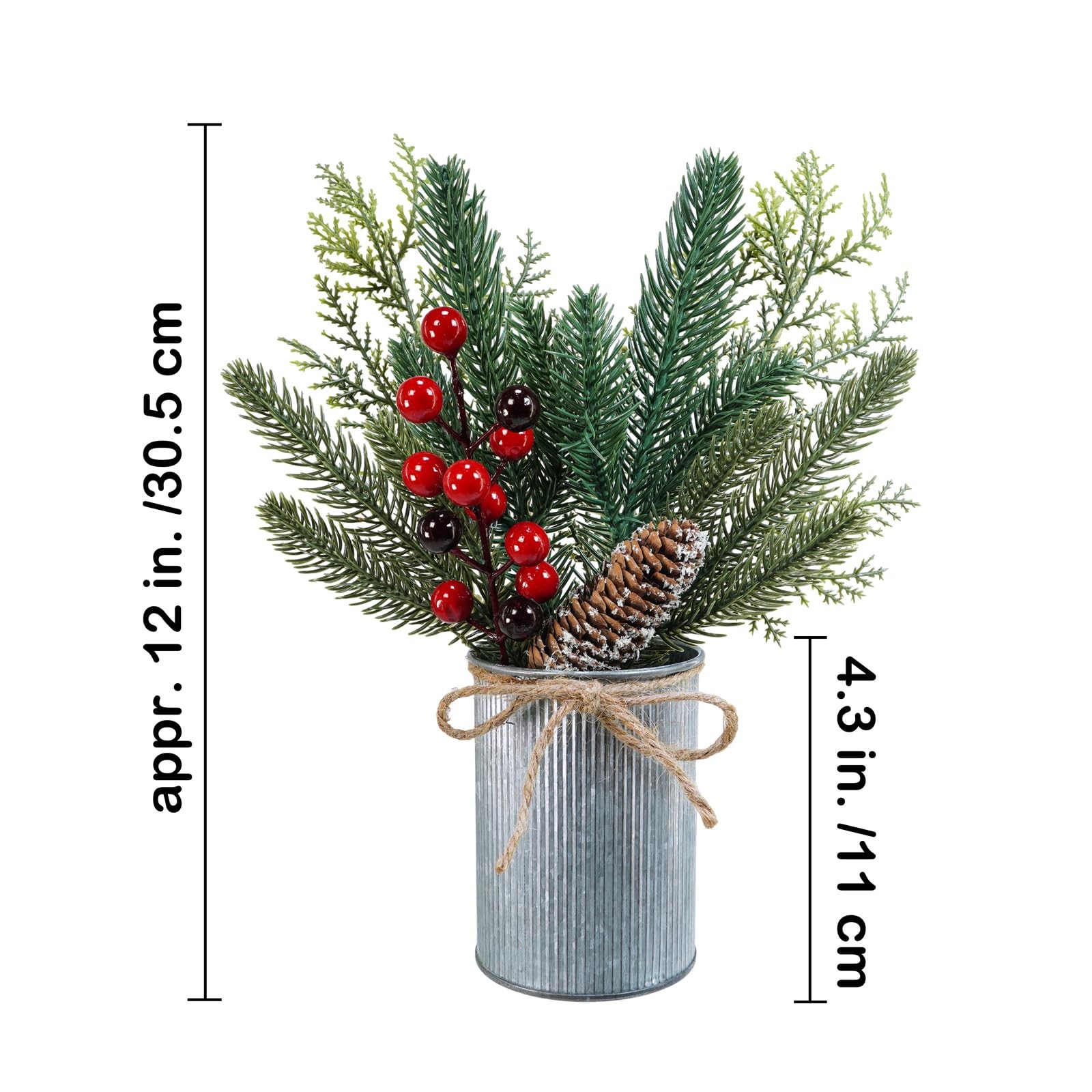 3 Pack Christmas Artificial Potted Plants Christmas Greenery Red Berry and Sn…