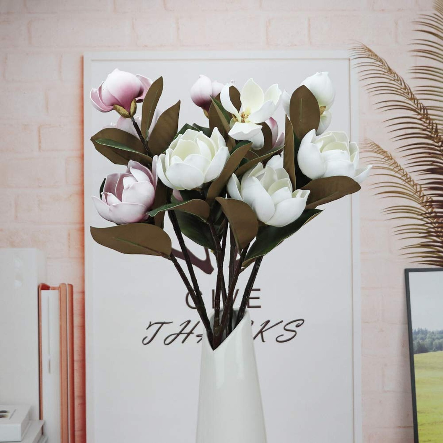 LIUCOGXI Vintage Artificial Magnolia Flower White 6 Heads,Long Stem Magnolia …